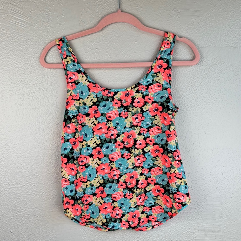 B Jewel Neon Floral Sleeveless Top Sz.XS